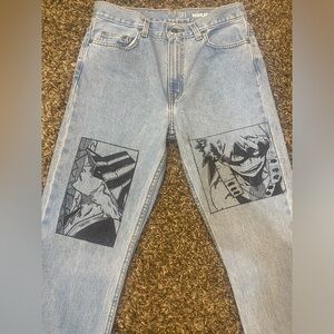 Custom anime men’s 30 jeans. Hand painted and drawn.